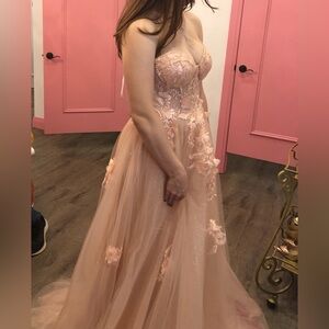 Elegant Pink Strapless Prom Dress